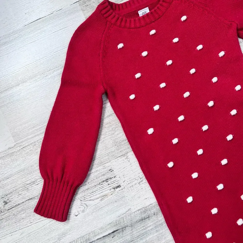 Baby Gap Girls Sweater Dress Size 4 Red Cotton Polka Dot Balloon Sleeve